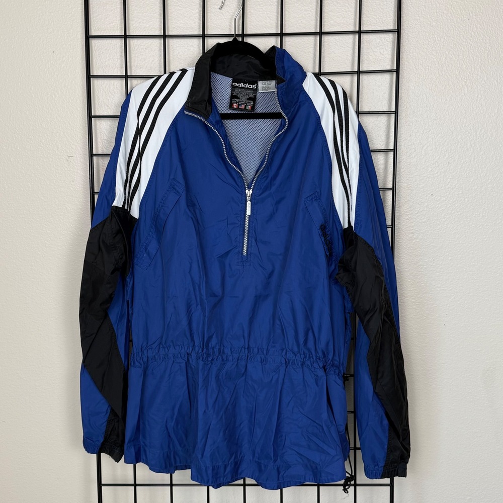 Adidas Windbreaker Mens XL Blue Vintage 90s Half Zip Colorblock 3 Stripe Jacket
